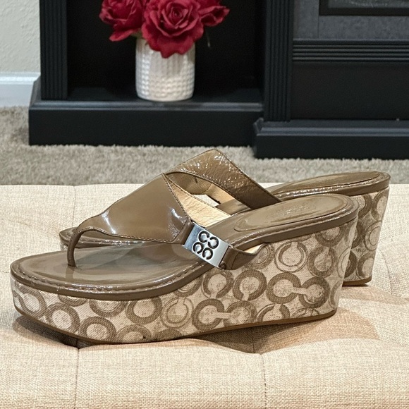 Coach Patent Leather Jody Signature Wedges - Size 10 Taupe (EUC) - Picture 1 of 15